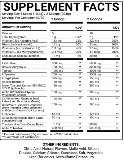 Bowmar Nutrition Pre Workout Ingredients (Stim Version)