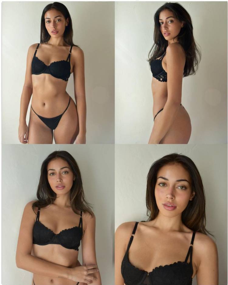 Cindy Kimberly posing in a black lingerie for a modeling photo shoot