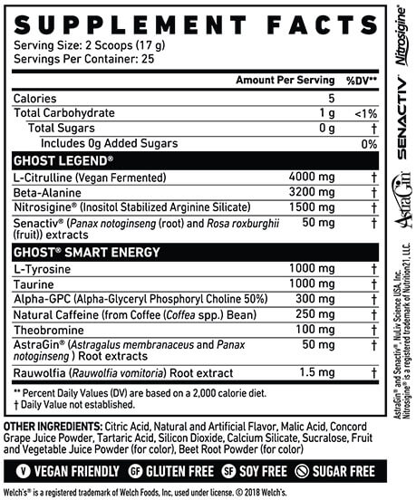 Ghost Legend Ingredients Facts & Label